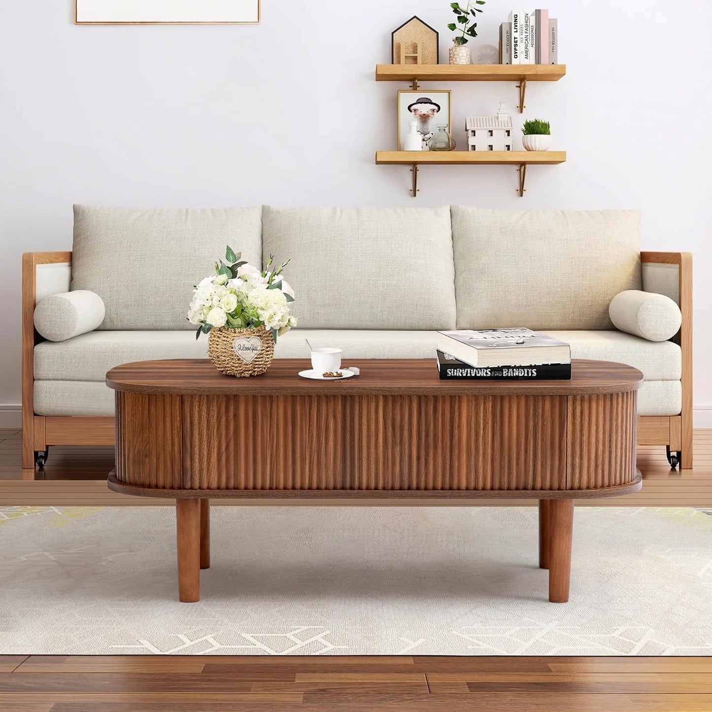 Fluted Lift Top Coffee Table with Hidden Compartment