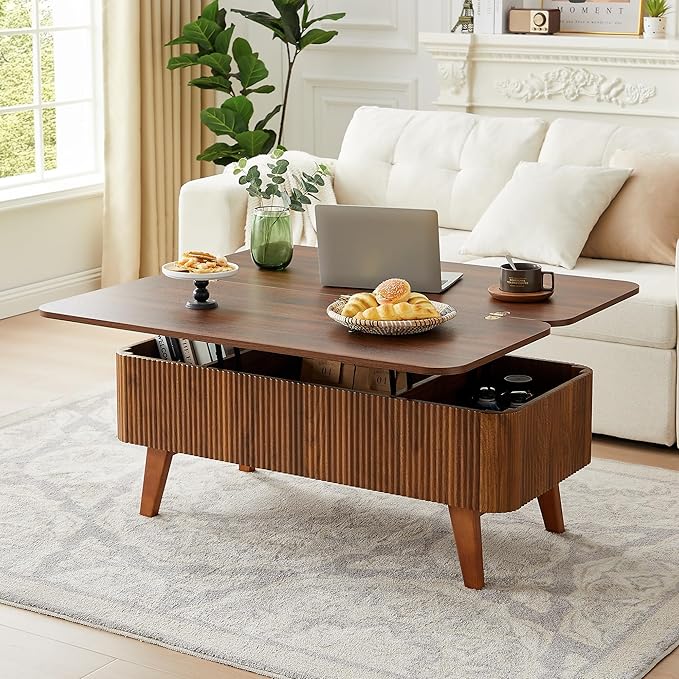Fluted Lift Top Coffee Table with Hidden Compartment