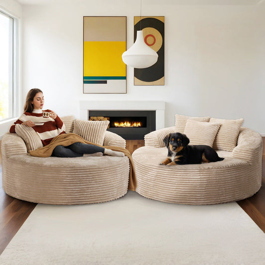 59" O-Shape Modular Couch, Plush Corduroy Fabric, No Assembly Required