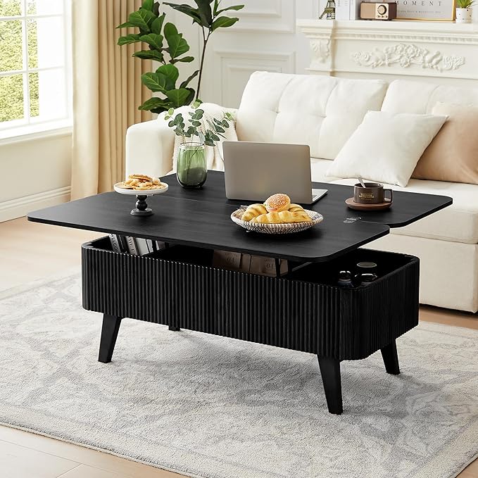 Fluted Lift Top Coffee Table with Hidden Compartment