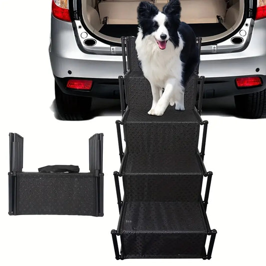 Misofog 5 Step Dog Stairs For Car, Foldable DogRamps For Large Dogs