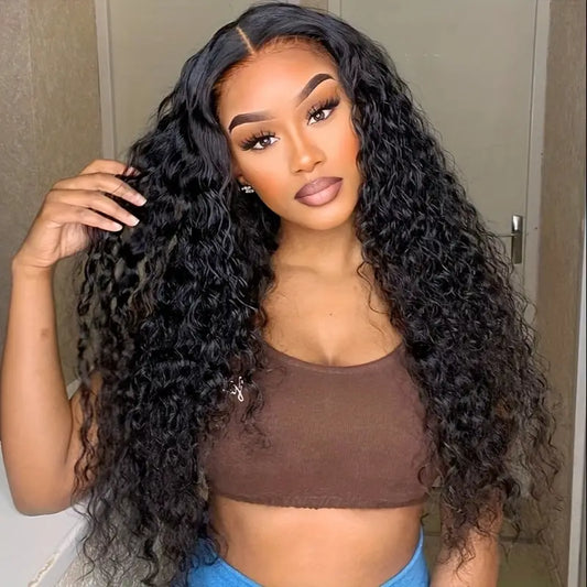 26-inch Long Dark Wavy Black Wig for Women - Natural Long Curly Waves, Glue-Free,