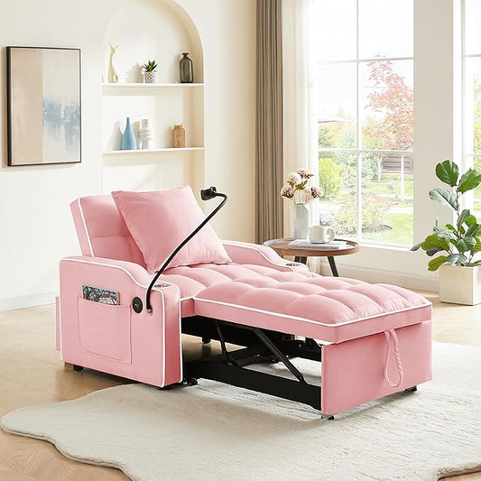3-in-1 Convertible Sleeper Chair Bed with Charge Ports, Phone Stand and Cup Holders