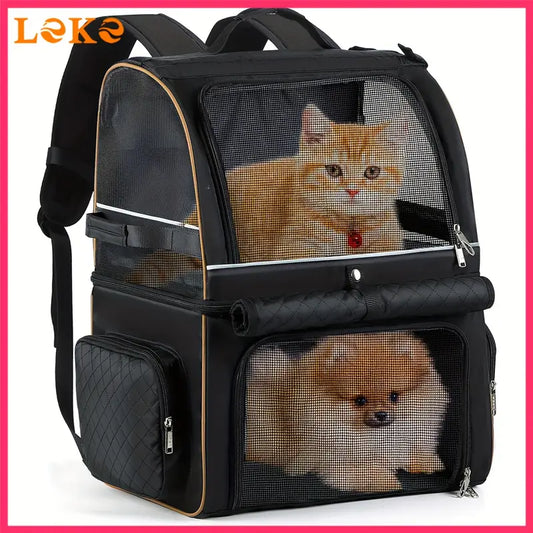 LEKE Dual-Compartment Pet Carrier Backpack for Cats & Small Dogs